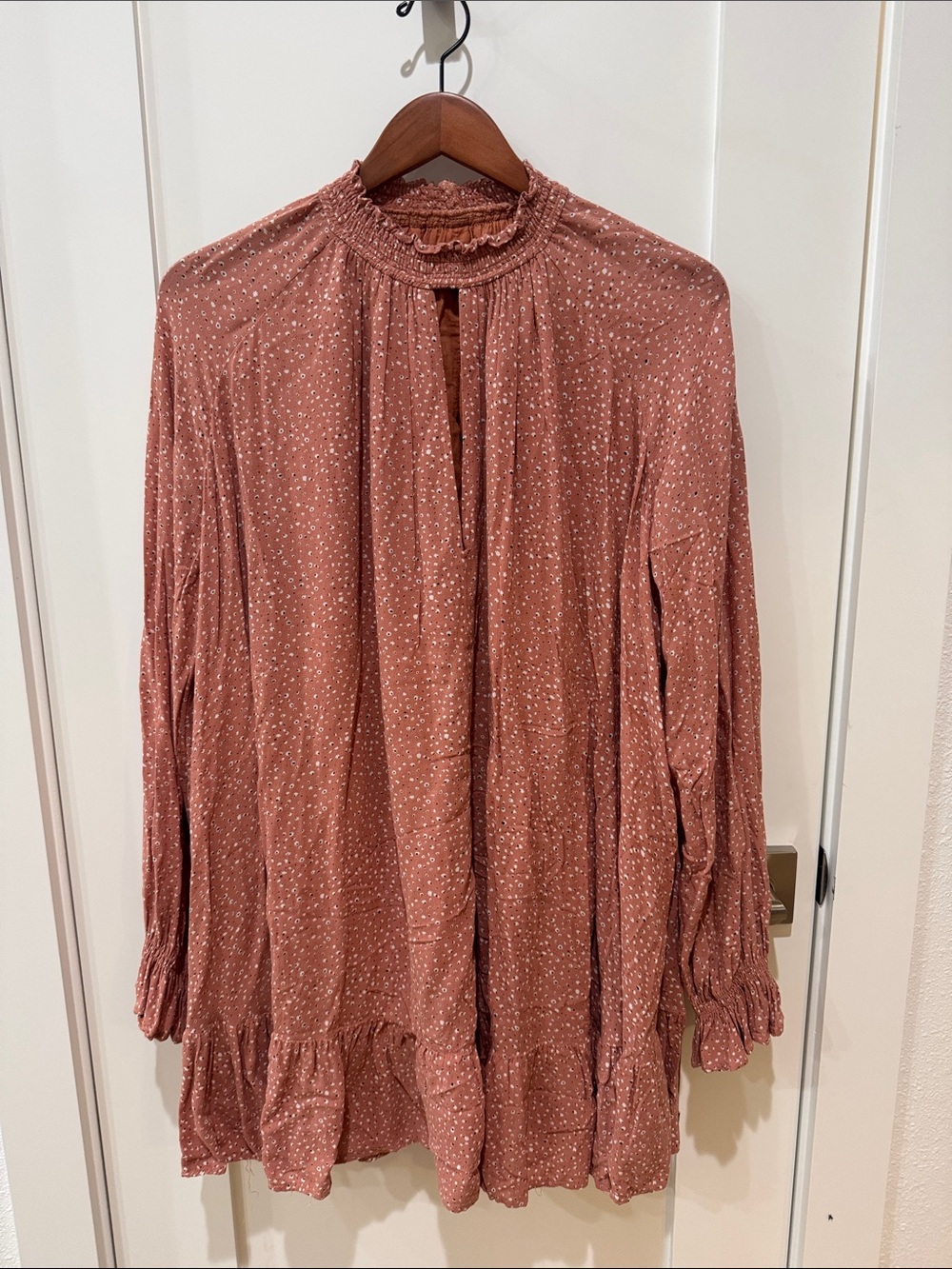 Billabong Dusty Rose Long Sleeve Smocked Neck Tunic